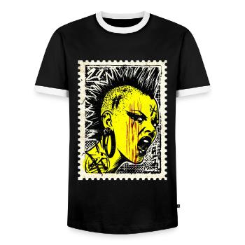 Wild punk woman with mohawk and anger on postage stamp - Men's Ringer Shirt - black/white - Front - AI Model Female 172 light (172cm) & AI Model Male 178 light (178cm)