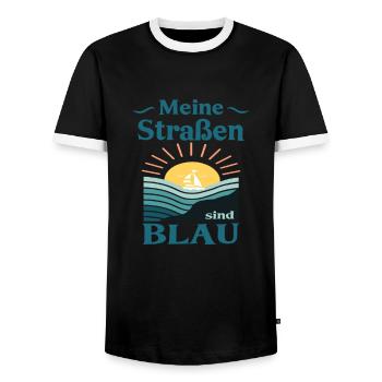 2 Meine Strassen sind blau - Männer Kontrast-T-Shirt - Schwarz/Weiß - Vorne - AI Model Female 172 light (172cm) & AI Model Male 178 light (178cm)