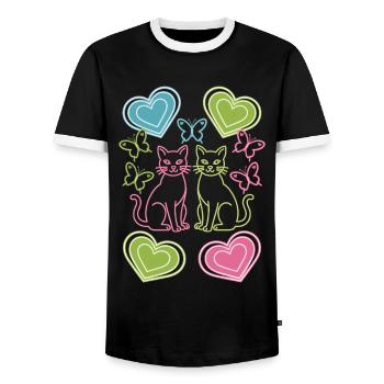 Cat, Cats, Butterfly, Spring, 80s, 90s - Men's Ringer Shirt - black/white - Front - AI Model Female 172 light (172cm) & AI Model Male 178 light (178cm)
