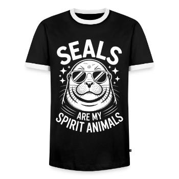 Sceau disant sceau drôle sceau cadeau - T-shirt contrasté Homme - noir/blanc - Devant - AI Model Female 172 light (172cm) & AI Model Male 178 light (178cm)