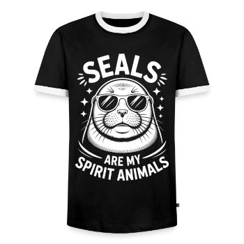 Sceau disant sceau drôle sceau cadeau - T-shirt contrasté Homme - noir/blanc - Devant - AI Model Female 172 light (172cm) & AI Model Male 178 light (178cm)