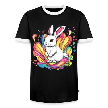 White rabbit with colors - Men's Ringer Shirt - black/white - Front - AI Model Female 172 light (172cm) & AI Model Male 178 light (178cm)