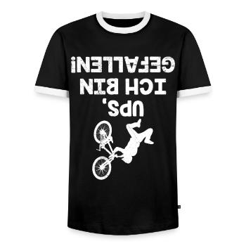 Radfahrer UPS ICH BIN GEFALLEN Radler Lustiges - Männer Kontrast-T-Shirt - Schwarz/Weiß - Vorne - AI Model Female 172 light (172cm) & AI Model Male 178 light (178cm)