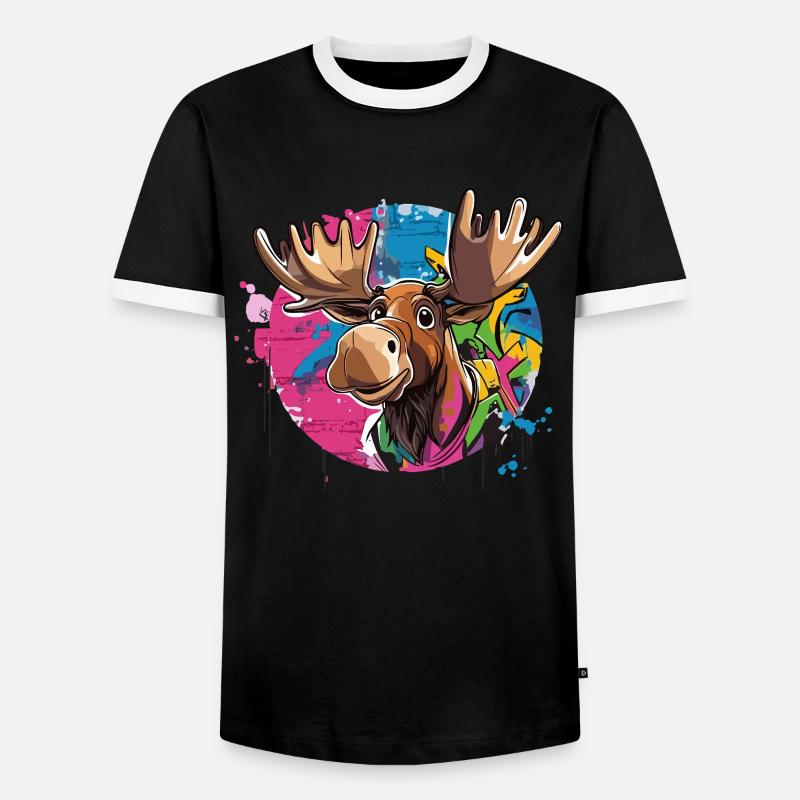 Elch mit Graffiti-Charme - Männer Kontrast-T-Shirt - Schwarz/Weiß
