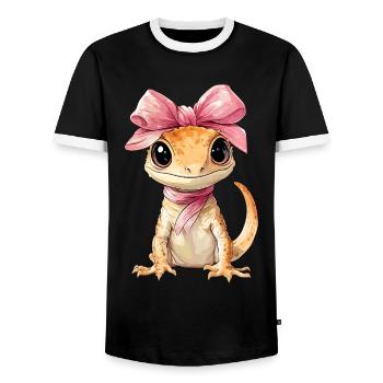 Coquette Bow Bonnet Gecko Lizard Mom Girl Pink - Men's Ringer Shirt - black/white - Front - AI Model Female 172 light (172cm) & AI Model Male 178 light (178cm)
