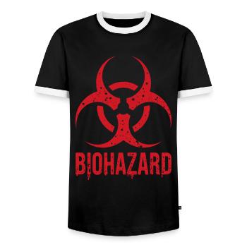 Biohazard Grunge Zombies Apocalypse Horror - Men's Ringer Shirt - black/white - Front - AI Model Female 172 light (172cm) & AI Model Male 178 light (178cm)