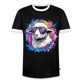 Cooles Schaf mit Sonnenbrille - Männer Kontrast-T-Shirt - Schwarz/Weiß - Vorne - AI Model Female 172 light (172cm) & AI Model Male 178 light (178cm)