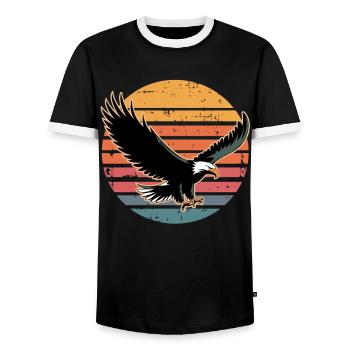 Retro Vintage Eagle Sunset Nature Lover Eagle Bird - Men's Ringer Shirt - black/white - Front - AI Model Female 172 light (172cm) & AI Model Male 178 light (178cm)
