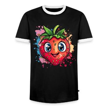 Cheerful strawberry colorful - Men's Ringer Shirt - black/white - Front - AI Model Female 172 light (172cm) & AI Model Male 178 light (178cm)