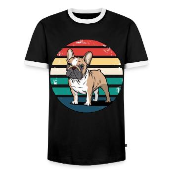 Retro French Bulldog Vintage Dog Lover Gifts - Men's Ringer Shirt - black/white - Front - AI Model Female 172 light (172cm) & AI Model Male 178 light (178cm)