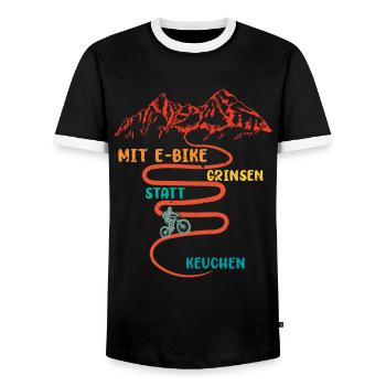 E-Biker MIT E-BIKE GRINSEN STATT KEUCHEN Lustiges - Männer Kontrast-T-Shirt - Schwarz/Weiß - Vorne - AI Model Female 172 light (172cm) & AI Model Male 178 light (178cm)
