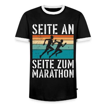 Läufer SEITE AN SEITE ZUM MARATHON Lustiges - Männer Kontrast-T-Shirt - Schwarz/Weiß - Vorne - AI Model Female 172 light (172cm) & AI Model Male 178 light (178cm)