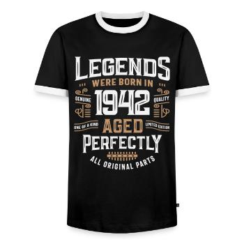 Legenden Jahrgang 1942 83. Geburtstag 83 Jahre alt - Männer Kontrast-T-Shirt - Schwarz/Weiß - Vorne - AI Model Female 172 light (172cm) & AI Model Male 178 light (178cm)