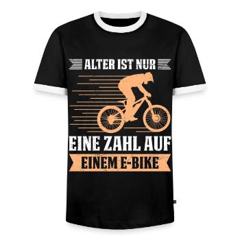 E-Bike ALTER IST NUR EINE ZAHL AUF EINEM E-BIKE - Männer Kontrast-T-Shirt - Schwarz/Weiß - Vorne - AI Model Female 172 light (172cm) & AI Model Male 178 light (178cm)