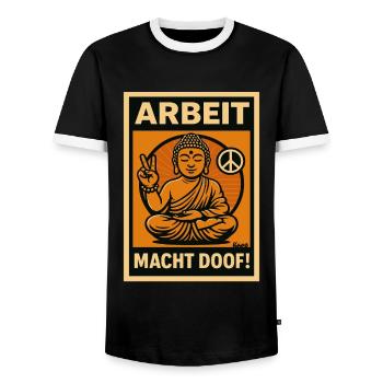 Arbeit macht doof Buddha - Männer Kontrast-T-Shirt - Schwarz/Weiß - Vorne - AI Model Female 172 light (172cm) & AI Model Male 178 light (178cm)