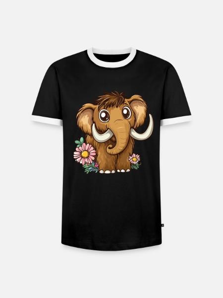 Blumen Mammut mit Knopfaugen - Männer Kontrast-T-Shirt - Schwarz/Weiß