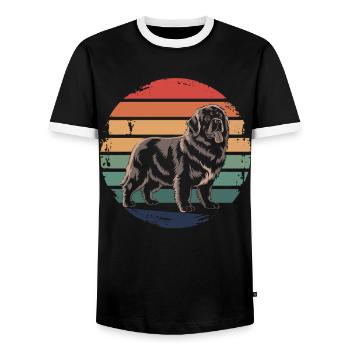 Retro Newfoundland Vintage Dog Lover Gifts for Men - Men's Ringer Shirt - black/white - Front - AI Model Female 172 light (172cm) & AI Model Male 178 light (178cm)