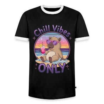 Chill Vibes Only Summer Beach Party Capybara - Men's Ringer Shirt - black/white - Front - AI Model Female 172 light (172cm) & AI Model Male 178 light (178cm)