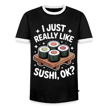 Sushi Japan Funny Kawaii Sushi Gift - Men's Ringer Shirt - black/white - Front - AI Model Female 172 light (172cm) & AI Model Male 178 light (178cm)