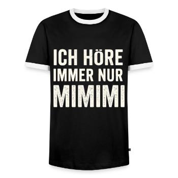 I only hear Mimimi – saying - Men's Ringer Shirt - black/white - Front - AI Model Female 172 light (172cm) & AI Model Male 178 light (178cm)