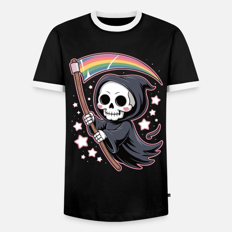 Niedlicher Sensenmann mit Regenbogen - Männer Kontrast-T-Shirt - Schwarz/Weiß