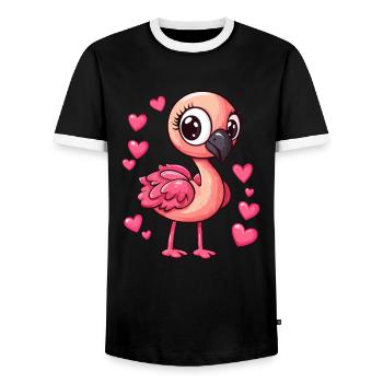 Flamingo with Hearts - Men's Ringer Shirt - black/white - Front - AI Model Female 172 light (172cm) & AI Model Male 178 light (178cm)