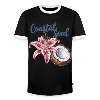 Coastal Flair for the Soul, Coconut & Blossom Shirt - Men's Ringer Shirt - black/white - Front - AI Model Female 172 light (172cm) & AI Model Male 178 light (178cm)