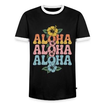 Aloha Tropical Flowers Retro Design - Men's Ringer Shirt - black/white - Front - AI Model Female 172 light (172cm) & AI Model Male 178 light (178cm)