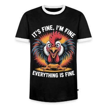 Funny Chaos Chicken Shirt - Men's Ringer Shirt - black/white - Front - AI Model Female 172 light (172cm) & AI Model Male 178 light (178cm)