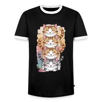 Niedliche Katzen Stapel Cartoon Illustration - Männer Kontrast-T-Shirt - Schwarz/Weiß - Vorne - AI Model Female 172 light (172cm) & AI Model Male 178 light (178cm)