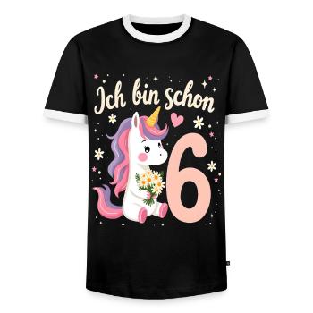 Licorne mignonne 6e anniversaire pour les filles - T-shirt contrasté Homme - noir/blanc - Devant - AI Model Female 172 light (172cm) & AI Model Male 178 light (178cm)