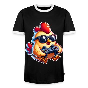 Gamer Gamer Poulet Poulets - T-shirt contrasté Homme - noir/blanc - Devant - AI Model Female 172 light (172cm) & AI Model Male 178 light (178cm)
