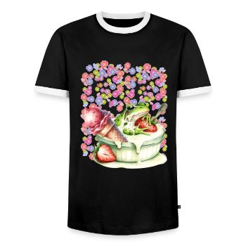 Frog Frogs Dessert Cream Cream Strawberry - Men's Ringer Shirt - black/white - Front - AI Model Female 172 light (172cm) & AI Model Male 178 light (178cm)