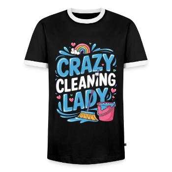 Crazy cleaning lady colorful rainbow motif with - Men's Ringer Shirt - black/white - Front - AI Model Female 172 light (172cm) & AI Model Male 178 light (178cm)