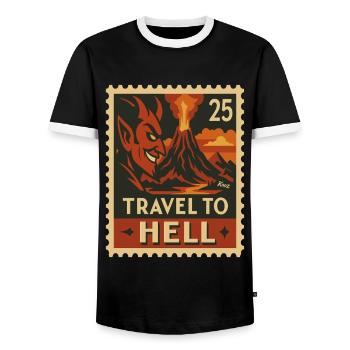 Devilish Journey to Hell as a stamp - Men's Ringer Shirt - black/white - Front - AI Model Female 172 light (172cm) & AI Model Male 178 light (178cm)