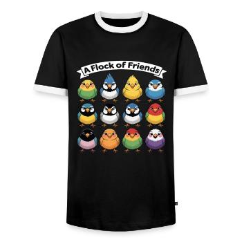 Une volée d’amis perroquet enfants oiseau - T-shirt contrasté Homme - noir/blanc - Devant - AI Model Female 172 light (172cm) & AI Model Male 178 light (178cm)