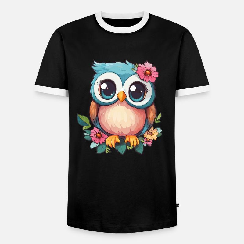Blümchen Eule mit Charme - Männer Kontrast-T-Shirt - Schwarz/Weiß