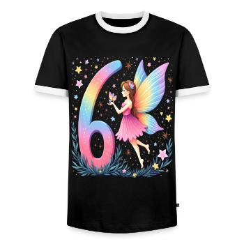 Sweet Fairy 6th Birthday for Girls - Men's Ringer Shirt - black/white - Front - AI Model Female 172 light (172cm) & AI Model Male 178 light (178cm)