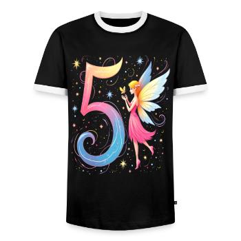 Sweet Fairy 5th Birthday for Girls - Men's Ringer Shirt - black/white - Front - AI Model Female 172 light (172cm) & AI Model Male 178 light (178cm)