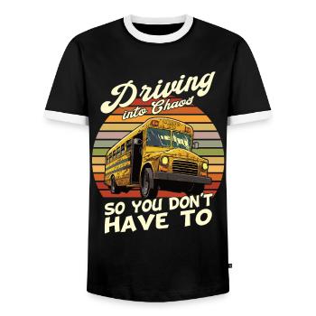 Chaos Transport Schulbusfahrer - Männer Kontrast-T-Shirt - Schwarz/Weiß - Vorne - AI Model Female 172 light (172cm) & AI Model Male 178 light (178cm)
