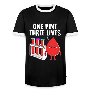 Blood donor Blood donation Blood donation - Men's Ringer Shirt - black/white - Front - AI Model Female 172 light (172cm) & AI Model Male 178 light (178cm)