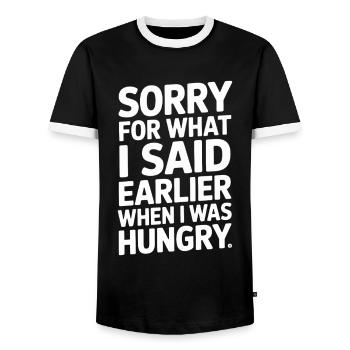 Sorry For What I Said Earlier When I Was Hungry - Men's Ringer Shirt - black/white - Front - AI Model Female 172 light (172cm) & AI Model Male 178 light (178cm)