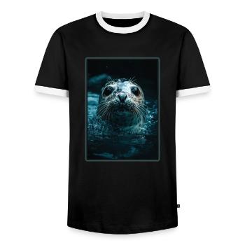 Robben Robbe - Männer Kontrast-T-Shirt - Schwarz/Weiß - Vorne - AI Model Female 172 light (172cm) & AI Model Male 178 light (178cm)