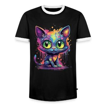 Colorful Neon Cat - Men's Ringer Shirt - black/white - Front - AI Model Female 172 light (172cm) & AI Model Male 178 light (178cm)