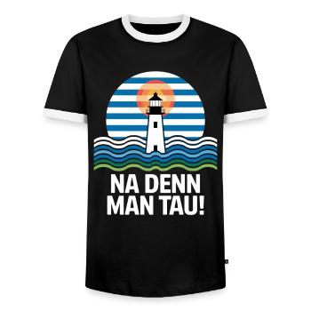 Na denn Man Tau Leuchtturm Maritim Motif - Men's Ringer Shirt - black/white - Front - AI Model Female 172 light (172cm) & AI Model Male 178 light (178cm)