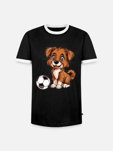 Fußballhund mit Charme - Männer Kontrast-T-Shirt - Schwarz/Weiß