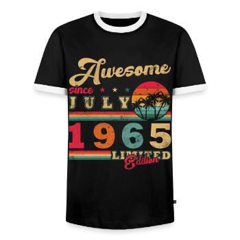 Juli 1965 July 1965 Geburtstag juli 1965 - Männer Kontrast-T-Shirt - Schwarz/Weiß - Vorne - AI Model Female 172 light (172cm) & AI Model Male 178 light (178cm)