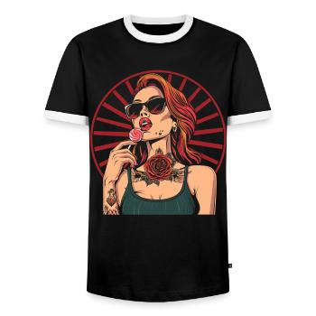 Rote Haare Rockabilly Pin Up Girl 50s - Männer Kontrast-T-Shirt - Schwarz/Weiß - Vorne - AI Model Female 172 light (172cm) & AI Model Male 178 light (178cm)