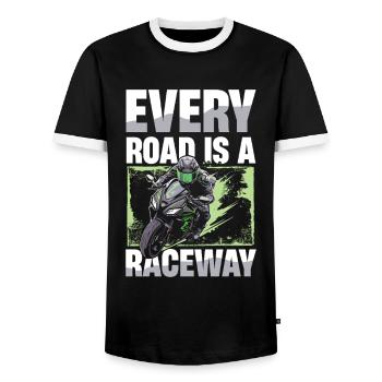 Chaque route est une piste de course Motards - T-shirt contrasté Homme - noir/blanc - Devant - AI Model Female 172 light (172cm) & AI Model Male 178 light (178cm)