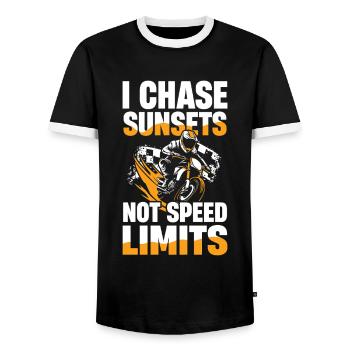 Ich Jage Sonnenuntergänge Nicht - Männer Kontrast-T-Shirt - Schwarz/Weiß - Vorne - AI Model Female 172 light (172cm) & AI Model Male 178 light (178cm)